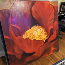 Stunning Giant Acrylic Canvas Art 4 ft x 4 Ft. PEONY FLOWER.  Original art by Local Artist.