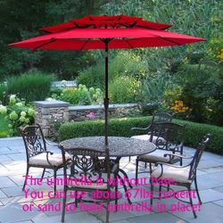 9FT 3-Tiers Outdoor Patio Umbrella with 5-Year Fade Resistant,Vented Outdoor Umbrella with UPF50+ UV Protection & Push Button Tilt and Crank for Pool,