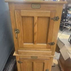 Vintage White Clad Oak Wood Ice Box Nightstand Cabinet Chest End Table Pair!!