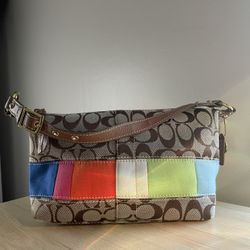 Coach Patchwork Logo Shoulder Bag Brown Multicolor Women's Designer