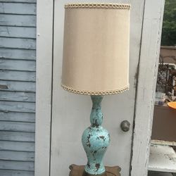 Mad Men Style; Classic Midcentury Volcanic Glaze Pottery Lamp w/ Original Linen Shade: 
