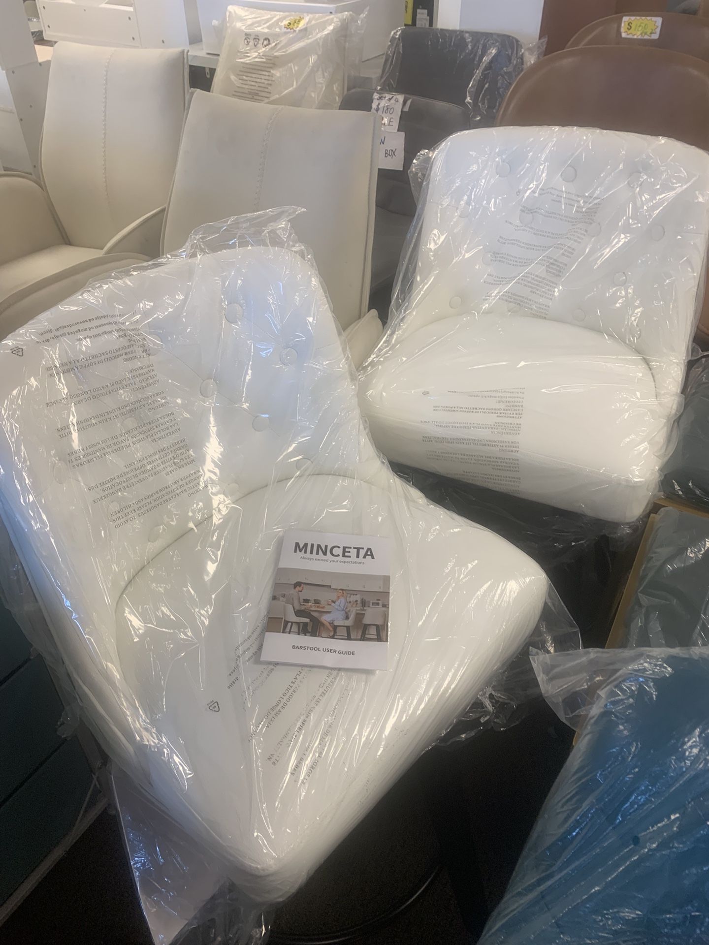 【Set of 2】Counter Stool,26" 360 Free Swivel Upholstered Bar Stool with Back-Set of 2-PU in Cream White $135