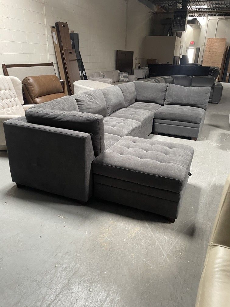 Dark Gray Modular Fabric Sectional Couch with Storage Ottoman