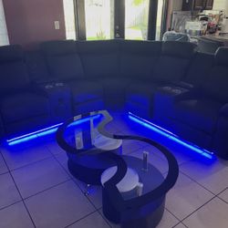 RECLINER SECTIONAL in Black Leather 🖤🖤