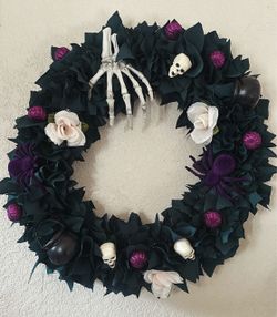 Handmade Halloween Wreath with Skulls and Spiders