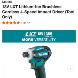 Makita
18V LXT Lithium-Ion Brushless Cordless 4-Speed Impact Driver (Tool Only)