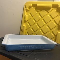 Vintage Blue Pyrex Snowflake Garlnd 933 Lasagna rectangle dish 