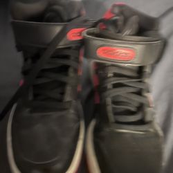 Red and black Adidas Kids High Tops