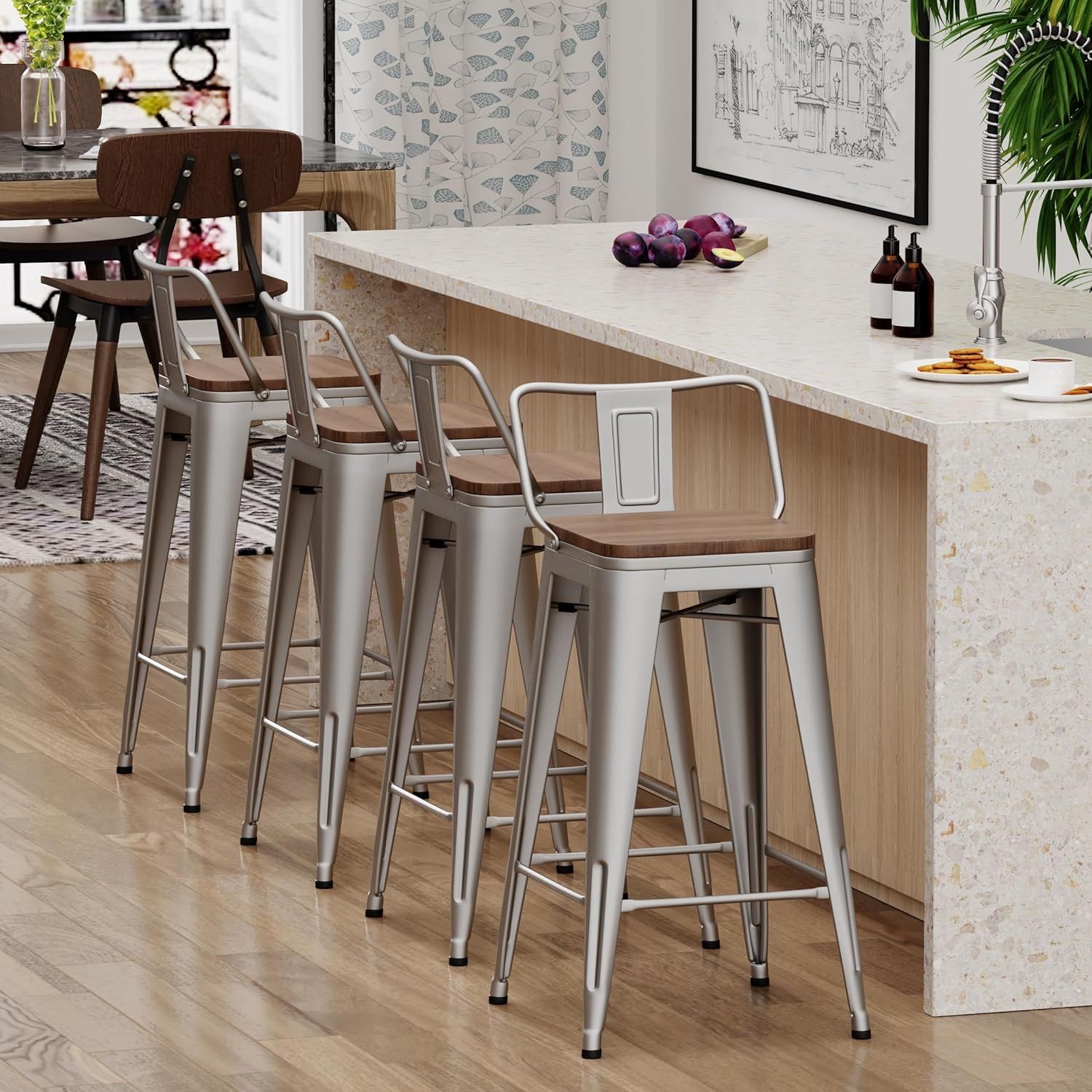 24 inch Barstools Set of Counter Height Bar Stools Farmhouse