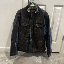 Levi's Men's Faux Leather Aviator Bomber Jacket with Sherpa 