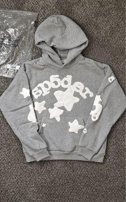 Sp5der Gray Hoodie with White Star Graphics