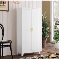 E) Metal Kitchen Pantry Storage Cabinet with 2 Doors and 3 Adjustable Shelves,Pantry Cabinet with Adjustable Leveling Foot for Kitchen, Living Room, D