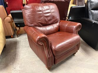 ETHAN ALLEN Oxblood Leather Pushback Recliner w/ Nailhead Trim