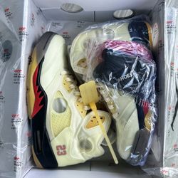 Men’s Off White X Jordan 5 Fire Red Size 8 DS 