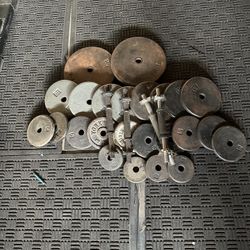 Standard weights 190lbs total plus two adjustable dumbbells handles