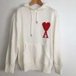 AMI PARIS White unisex hooded sweatshirt