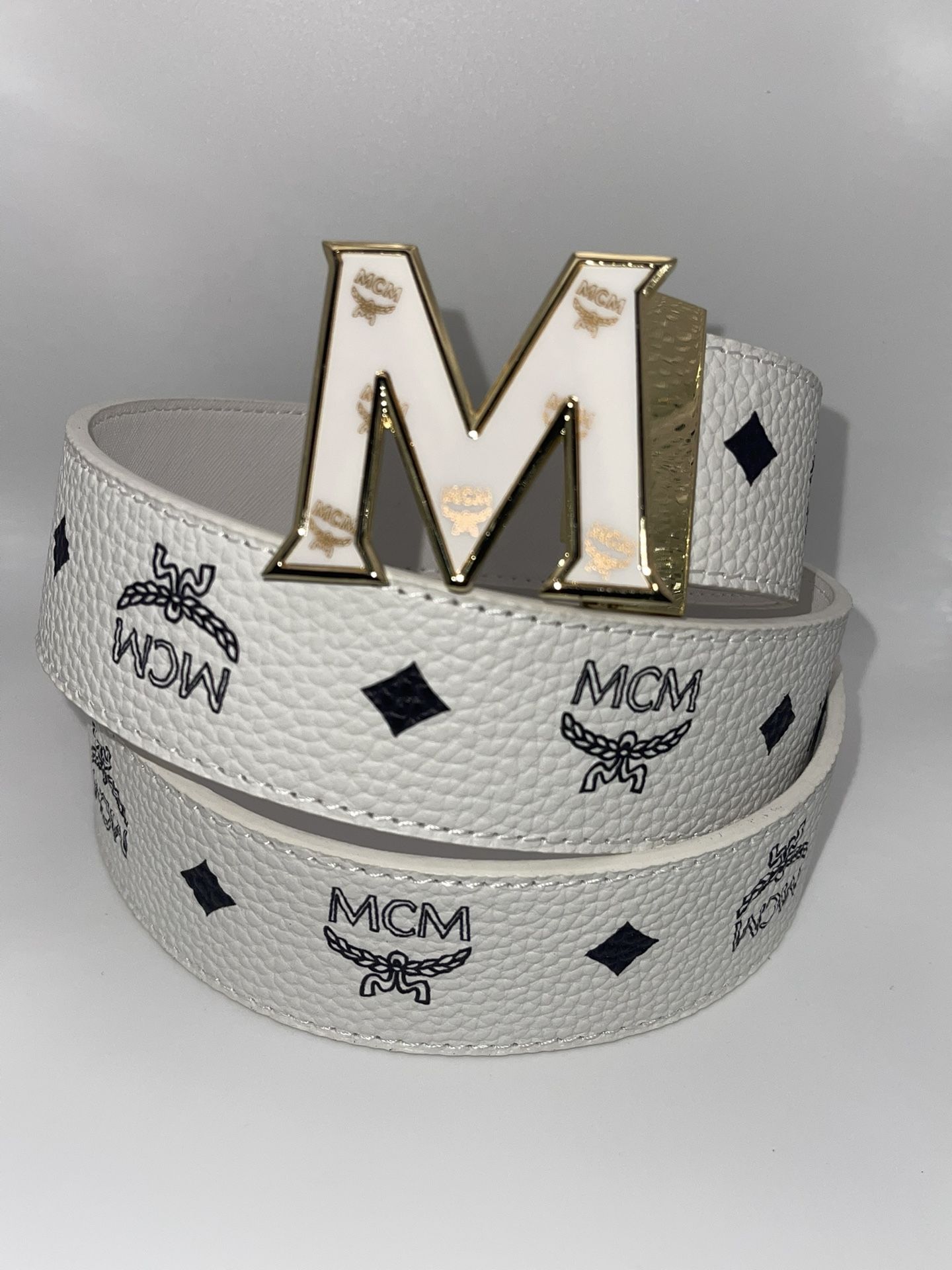 MCM White Leather Belt