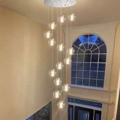 14-Lights Modern Chandelier Bubble Crystal 118" Long
