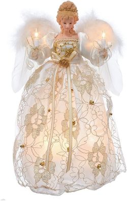 Angel Doll Figurine, Kurt Adler, Ivory & Gold, 12", Lighted Christmas Decor