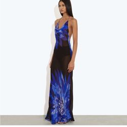 RAT AND BOA blue and black maxi d emi sheer CORALINA dress XS  The RAT AND BOA blue and black maxi d emi sheer CORALINA dress XS is a stylish and femi