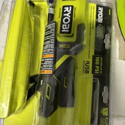 Ryobi Lithium Cordless High Pressure Portable Inflator Kit with 2.0 Ah USB Lithium Battery and Charging Cable