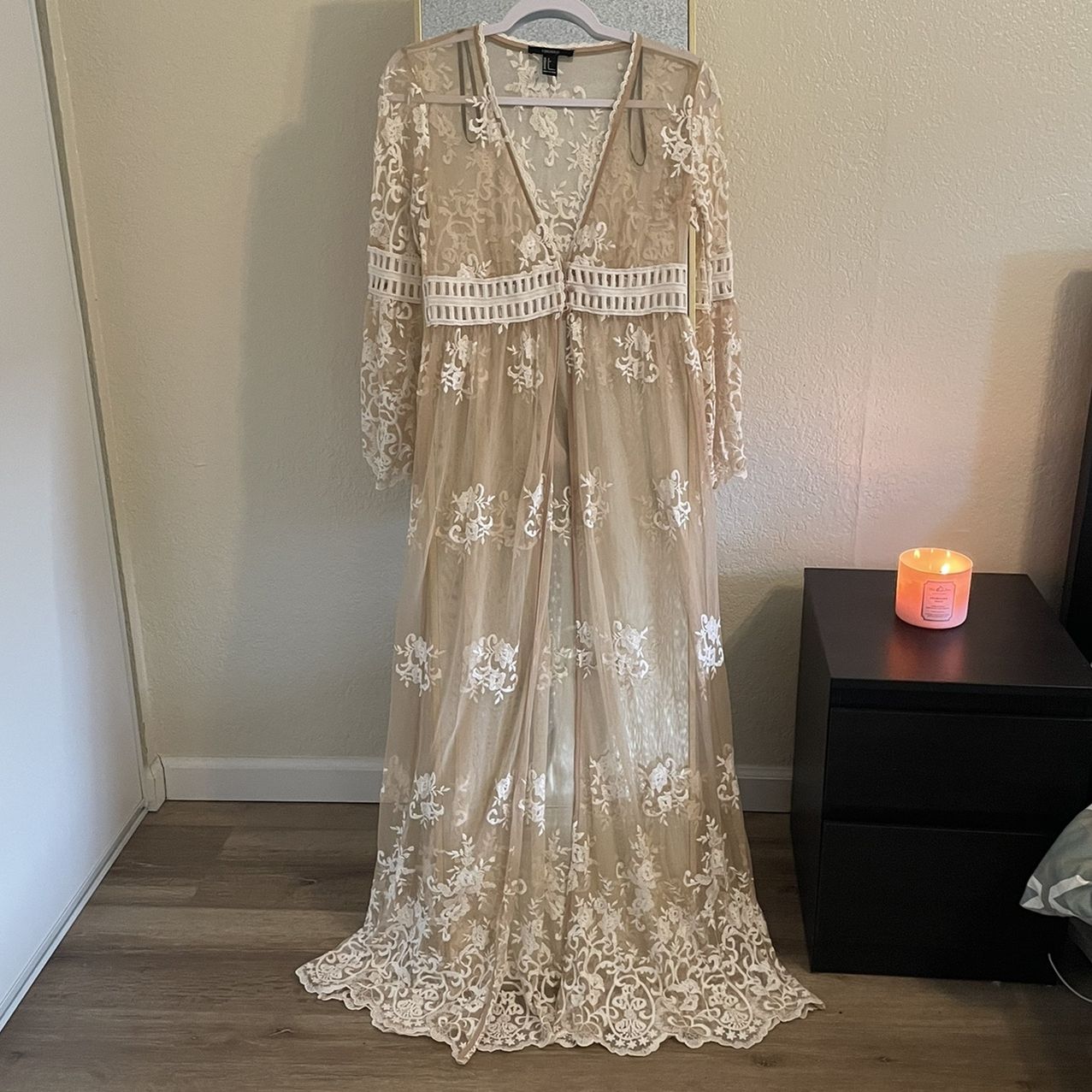 forever 21 embroidered lace dress Lace-Trim Satin Floral Maxi Dress PINK/MULTI / XS main image 0