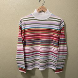 Women’s Small Vintage Sag Harbor Multicolor Striped Mock Neck Sweater