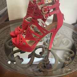 Red High Heel Sandals, Size 7  (new) 