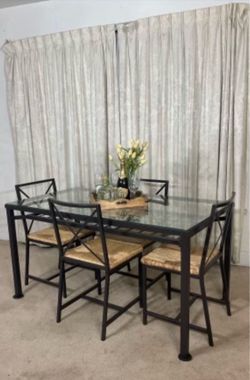 Glass & Iron Dining Table with 4 Chairs