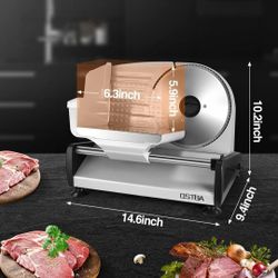 OSTBA Meat Slicer Electric Deli Food Slicer with Child Lock Protection, Removable 7.5’’ Stainless Steel Blade and Food Carriage, Adjustable Thickness 