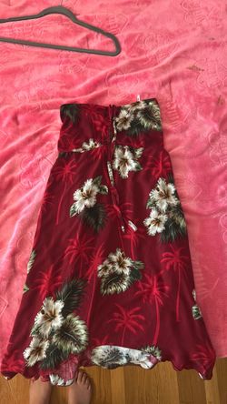Red Tropical Floral Strapless Midi Dress