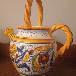 Vintage Italian Hand-Painted Ceramic Dragon Pitcher