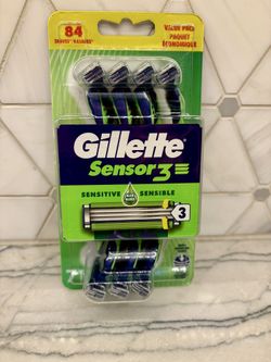 New Gillette Sensor3 Sensitive disposable razors. Big value pack has 8 razors, each with 3 blades