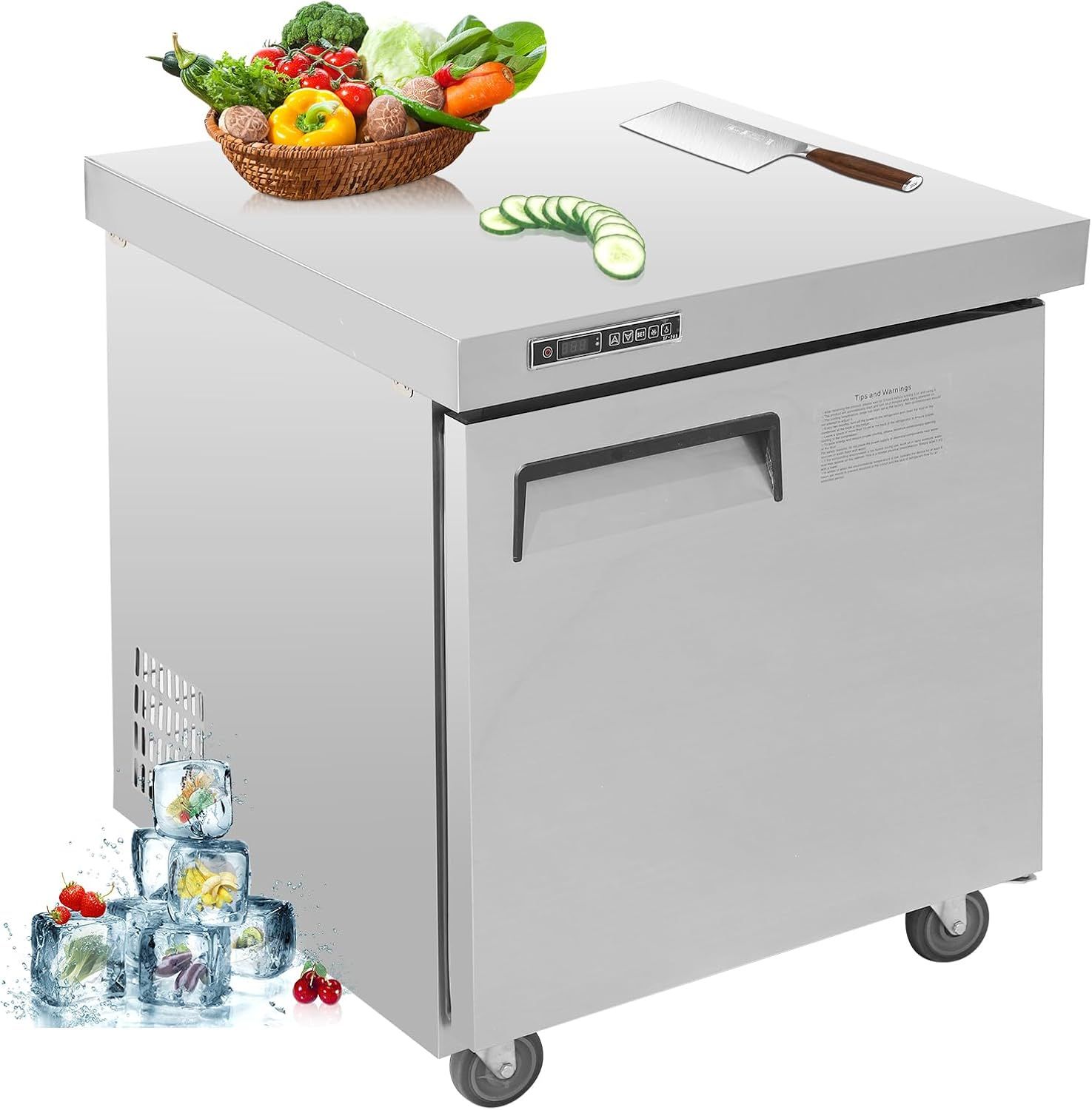 GarveeHome Commercial Refrigerator, 28" Undercounter Worktop Refrigerator,7.42 cu. ft W Single Door