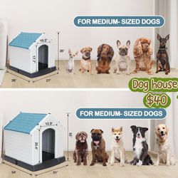 ✌️ Pet Republic Large Plastic Dog House Indoor Outdoor Doghouse Dog Kennel Easy to Assemble Puppy Shelter w/Air Vents Elevated Floor Waterproof 