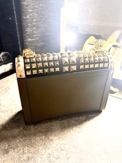 Studded Leather Crossbody Bag with Gold Chain
