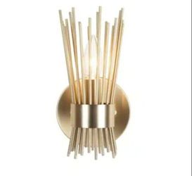 Alsy 10 in. 1-Light Brushed Gold Sconce with Open Rod Metal Shade