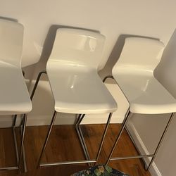Set of 3 Designer White Bar Stools — Modern, Minimal