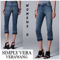 Final Sale NWT Women’s SimplyVera VeraWang Denim Capri Jean Sz:0