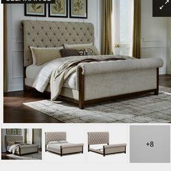 Cal King Gray uphokstered bed frame
