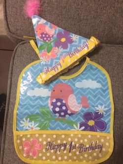 Baby girl 1st Bday bib and headband