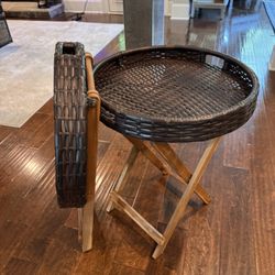 2 Collapsible Brown  Wicker End Tables