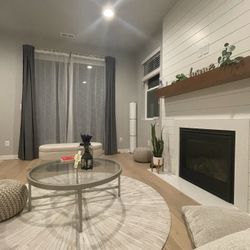 Modern Glass Coffee Table – Like New (Brass, 36” Round)