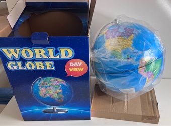 12 Inch Tall x 8 Inch Diameter Illuminated World Globe W/Box