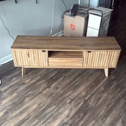 Mid Century Modern TV Stand | 57” Wood Media Console | Slatted Design