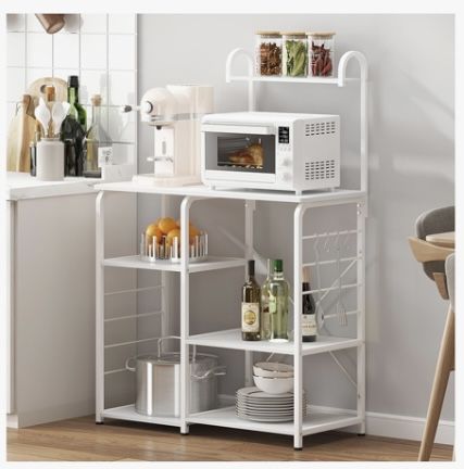 SogesHome Microwave Carts Microwave Stand Kitchen Baker’s Rack Workstation with Storage Shelf, white
