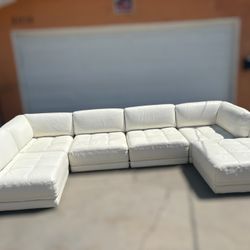 Italian White Leather 6-Piece Sectional Modular Couch - Delivery Available 🚚
