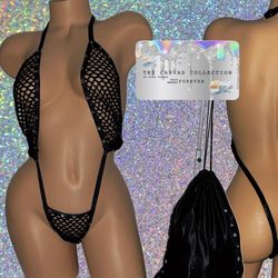 EXOTIC DANCE WEAR: Black Bodysuit with rhinestones with matching dance bag 