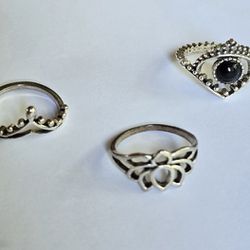 SET OF 3 TITANIUM  MIX N MATCH SILVER NEW SIZE 7 RINGS CASUAL TO DRESS  IMPRESS