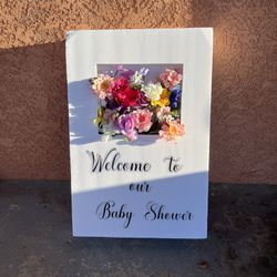 Handmade Welcome To Our Baby Shower Floral Box Sign 